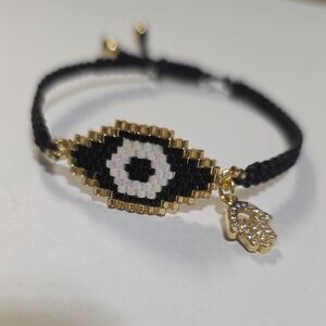 Evil Eye Bracelet with Gold and Black Beads